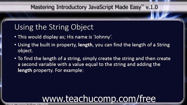 JavaScript Training Tutorial Using the String Object