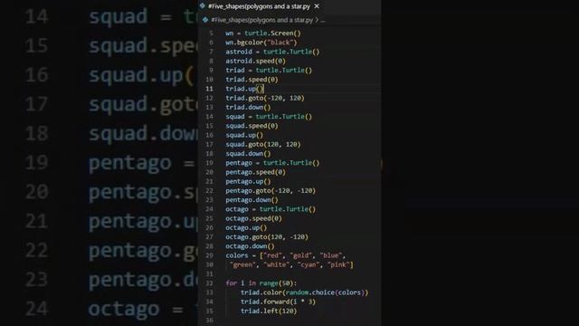 5 shapes polygons and a star using Python turtle | #Ajcoding #python #pythonturtle #turtle