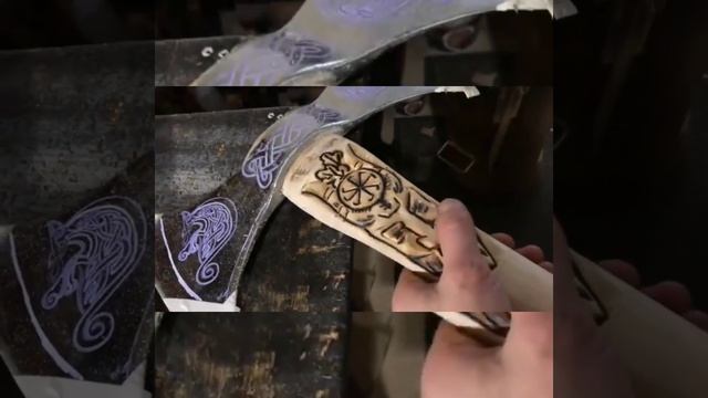 #топор#топорвикинга#резьба Viking ax СЕКИРА С УЗОРОМ-РЕЗНАЯ РУКОЯТЬ ТОПОРА-THE PATTERN ON THE AX смотреть онлайн
