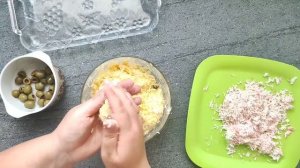 Закуска " РАФАЭЛЛО"  за 5 минут с крабовыми палочками, сыром и оливками
