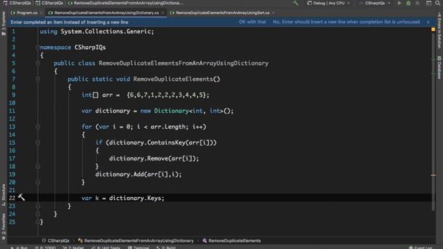 13. Remove Duplicate Elements From An Array Using Dictionary in C# | C# Interview Questions