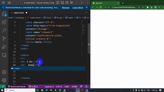 Class #6 | How to create table, using html only? for Beginner  in pashto