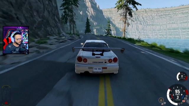 SOBREVIVENDO a uma ENCHENTE de SKYLINE GTR R34 do BRIAN - BeamNG.drive