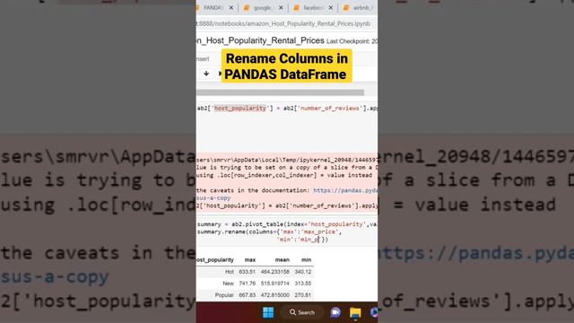 Rename column in PANDAS DataFrame #python #datascience #pandas