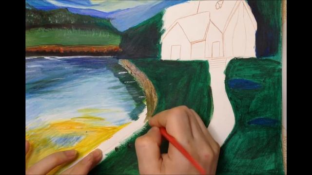 How to draw a beautiful Landscape/Acrylic / Как нарисовать красивый пейзаж. смотреть онлайн