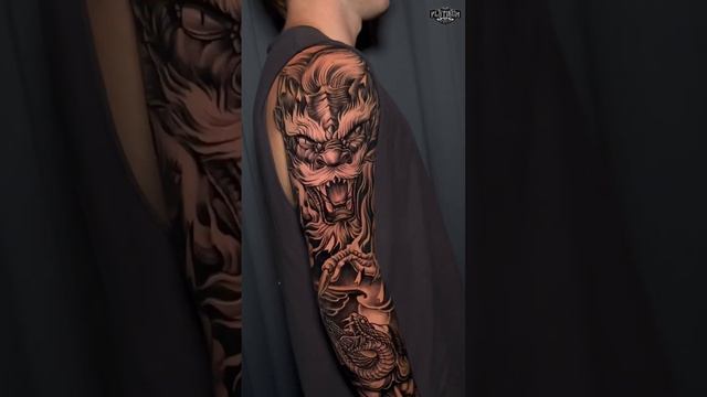 awesome artwork on arm with japanese dragon😎🤘🏻by Artist Okatattooits