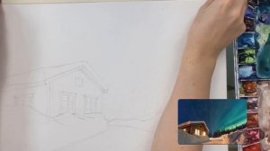 Акварельный урок. Северное сияние. Часть 1. Рисунок