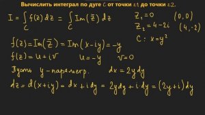 ТФКП. Вычислить интеграл по дуге x=y^2 от точки z1 до z2. Интегрирование по комплексной переменной.