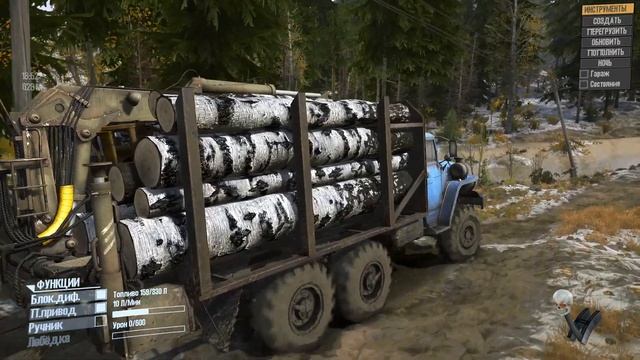 Spintires MudRunner Лесовоз УРАЛ с прицепом. Пришлось немного попотеть..... смотреть онлайн