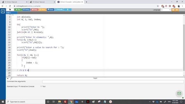 Algorithmics & Programming - Exercise - Finding a value in an array using sequential search