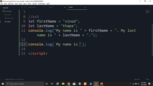ES6 Tutorial #3: Template literals (Template strings) in ES6 in JavaScript in Hindi in 2020