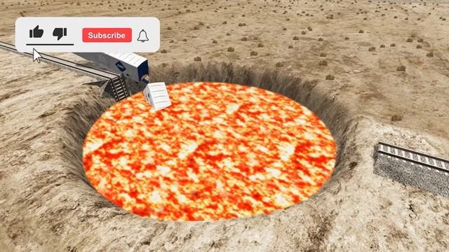 Поезд Падает в Лаву в игре Trains vs Giant Pit - BeamNG.Drive смотреть онлайн
