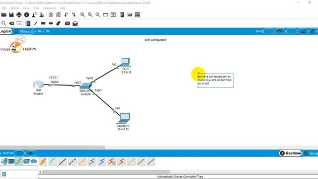 SSH configuration in cisco packet tracer | Technical Hakim #SSHconfigurationInPacketTracer