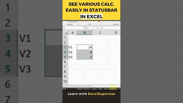 Average, Count, Min, Max or Sum Easily see in Status Bar in Excel