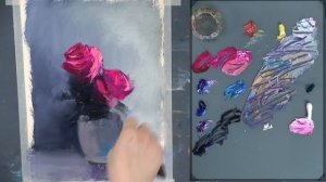 Роза в стеклянной вазе – пошаговый урок по живописи маслом.