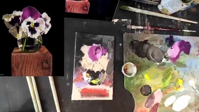 Пишем Анютины глазки. Мастер-класс по живописи маслом. Как нарисовать цветы масляными красками.