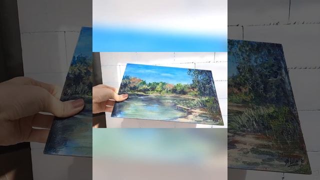 Картина акрилом После дождя. Обзор. Pond painting. Acrylic art. смотреть онлайн