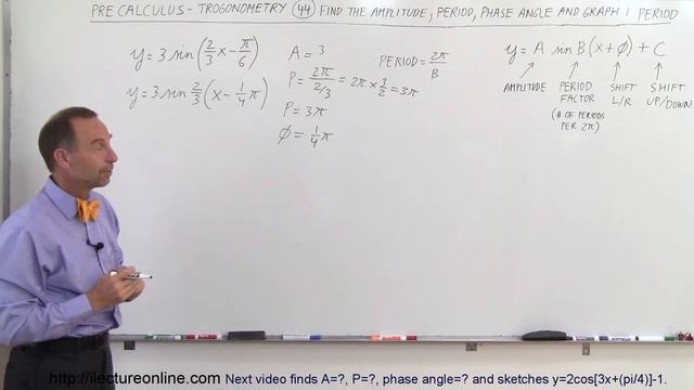 PreCalculus - Trigonometry (44 of 54) Find the Amplitude, Period, and Graph y=3sin[(2x/3)-(pi/6)] смотреть онлайн