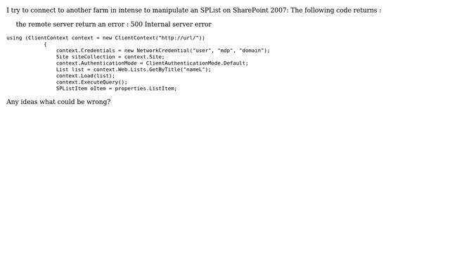 Sharepoint: The remote server return an error : 500 internal server error context.executequery() смотреть онлайн