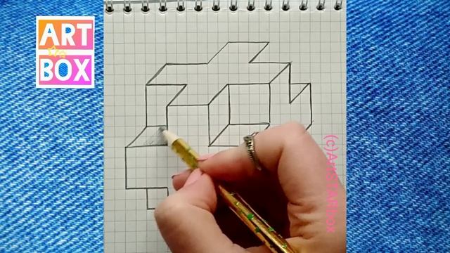 Рисуем 3Д фигуру по клеточкам ?Drawing 3D figure super easy way смотреть онлайн