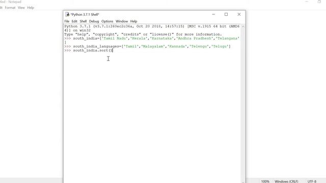 Python- List sort( ) method Example