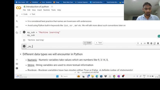 comments, identifiers, keywords, variable, data type in python