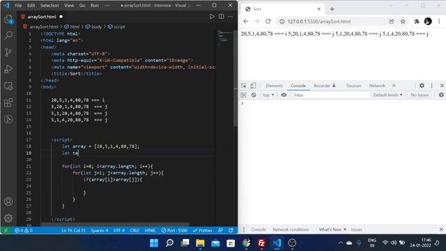 JavaScript Most Asked Interview Questions | Sort Array Without Using Inbuilt Function