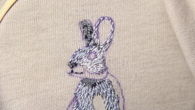 Hand embroidery tutorial. How to embroider Rabbit. Вышивка гладью на одежде.