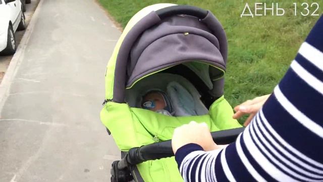 Как младенец катается в коляске, засыпает, лежит на животе на маме и радуется