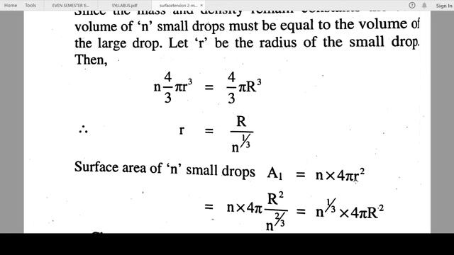 WORKDONE TO SPLIT A LIQUID DROP DUE TO SURFACE TENSION
