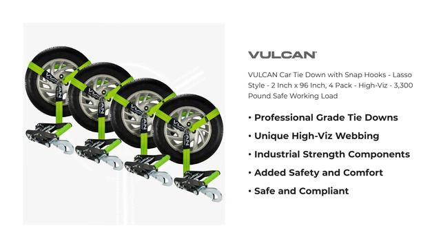 VULCAN Car Tie Down with Snap Hooks - Lasso Style - 2 Inch x 96 Inch, 4 Pack - High-Viz смотреть онлайн