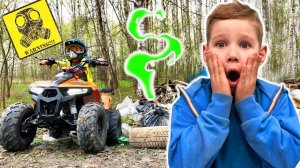 Funny baby Lev and Gleb Ride on Power wheel Quad bike and Safe the Earth from Garbage