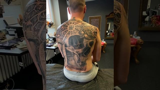 Fall angel full back piece tattoo