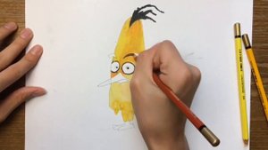 Как нарисовать жёлтую птицу Чак из мультфильма "Angry Birds" акварельными карандашами