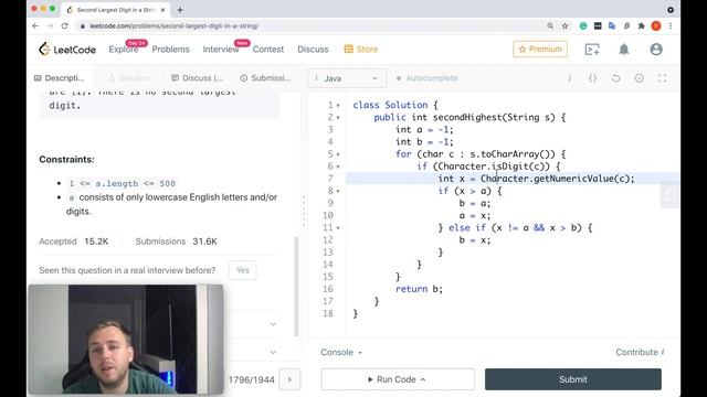 Leetcode 1796. Second Largest Digit in a String [Java] смотреть онлайн