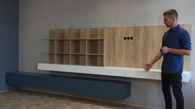 Парящая тумба под TV + полка для книг в гостиную | ЖК: 27 Жемчужина | Дизайнерская мебель | Одесса смотреть онлайн