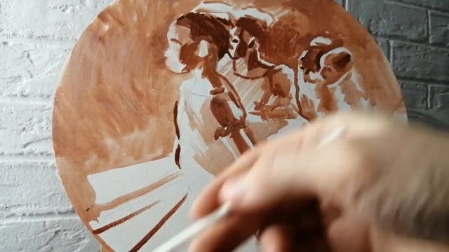 Рисунок темперой. 1й слой (подмалевок или подложка) перед живописью маслом или акрилом.