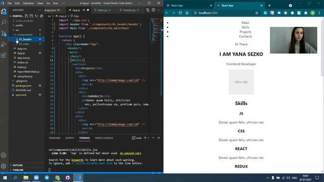 Portfolio_02 (Разбиение кода на компоненты, React) смотреть онлайн