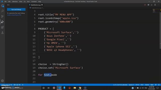 Creating Menu with Radio Buttons in TKinter and Python - Python Tutorial(2020) #7