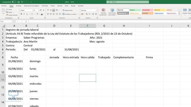 ✅ Plantilla automatizada REGISTRO de JORNADA LABORAL en Excel смотреть онлайн