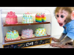обезьянка идет покупать торт
