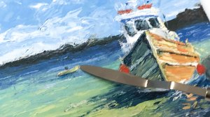 Как нарисовать лодку у причала. Море и облака. Картина маслом. Пейзаж. Мастихин.