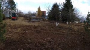 Расчистка участка от деревьев, кустарников и  выравнивание под строительство. Видео за 2 минуты.