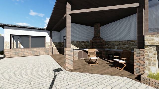 Гостевой дом с баней, террасой и крытым бассейном (180 кв.м.). Благоустройство участка #26 смотреть онлайн