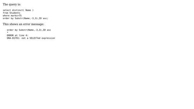 Databases: Unable to apply order by clause on distinct select in Oracle смотреть онлайн