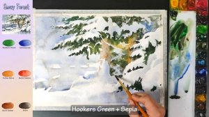 Basic Landscape Watercolor - Snowy Forest (color name, watercolor material view)