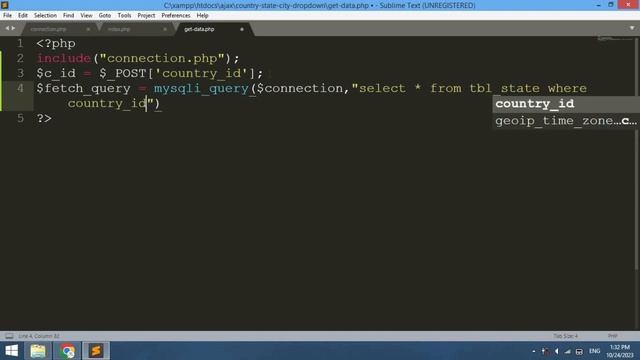 Dependent Country State City Dropdown using AJAX in PHP & MySQL with Source Code