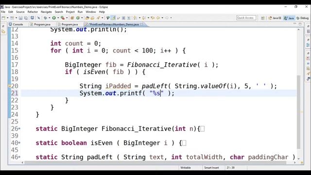 print even fibonacci numbers in java смотреть онлайн