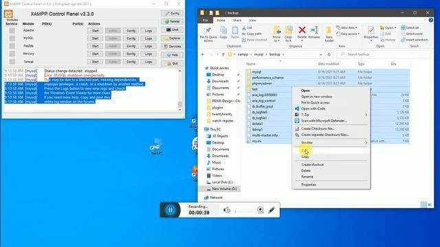 Error in starting MYSQL in XAMPP | 'FEEDBACK' is disabled | BlueTek | ⚠️⚠️