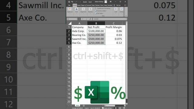 Excel Hotkeys for $ and % Formats!